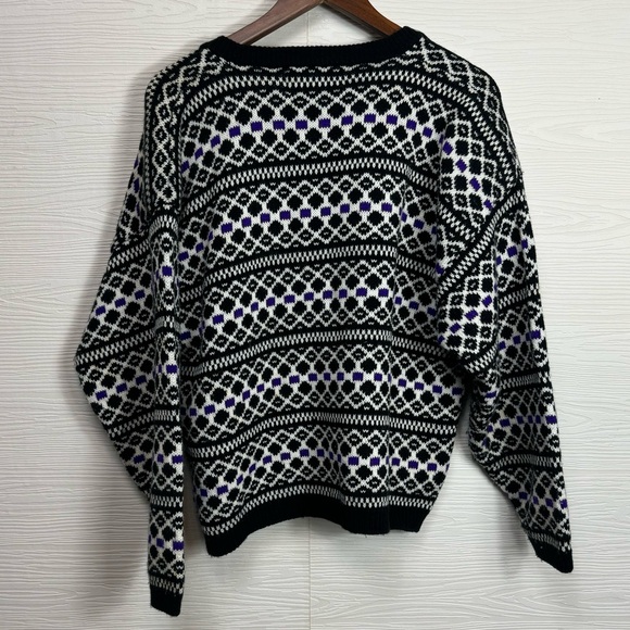 Vintage Knit Knit Black Purple White Cardigan Knit Halloween Fall Grandpa - Picture 10 of 12